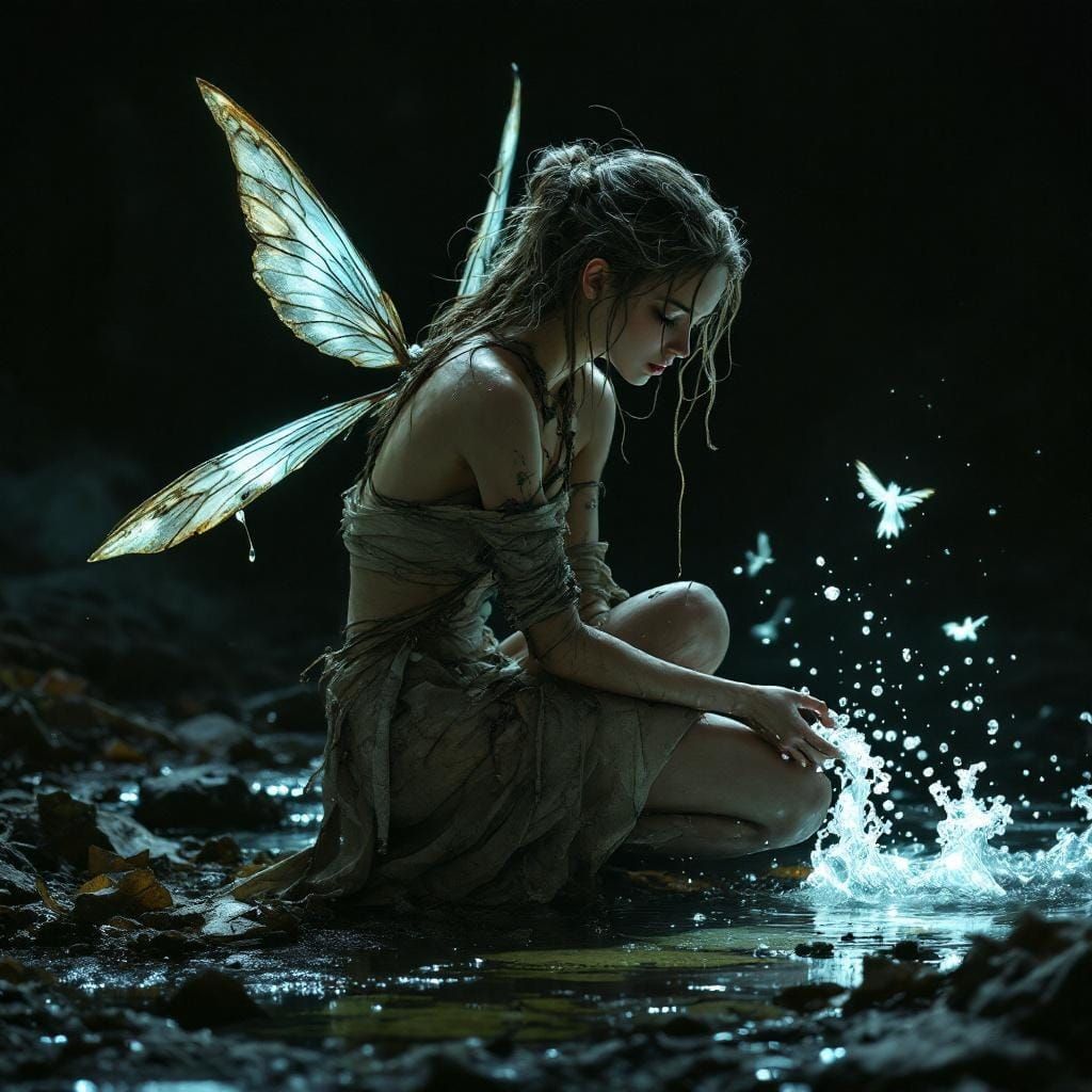 Apocalyptic Fairy Finds Water: Hyper-Realistic Fine Art