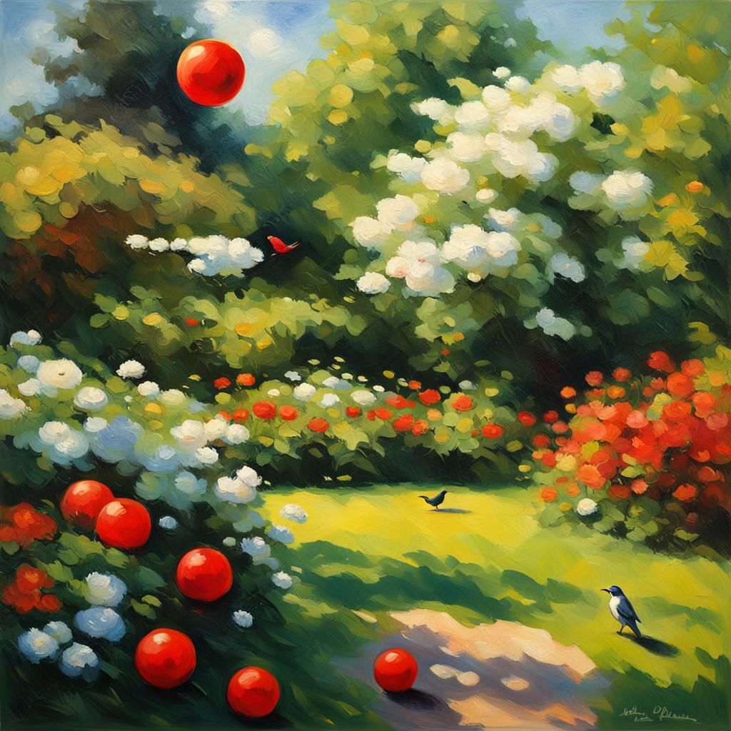 Red Ball Rolling: An Impressionist Garden Scene