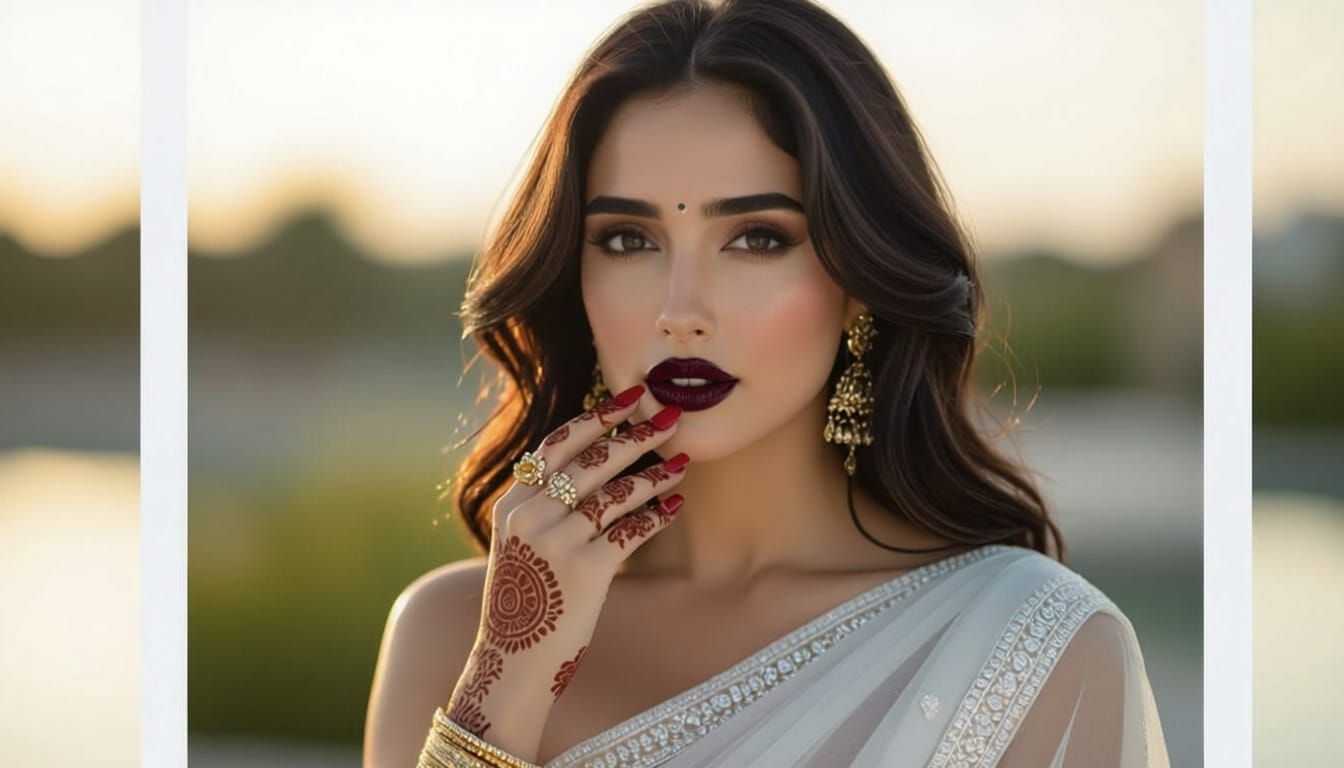 Jennifer Connelly in Transparent Saree, Polaroid Portrait