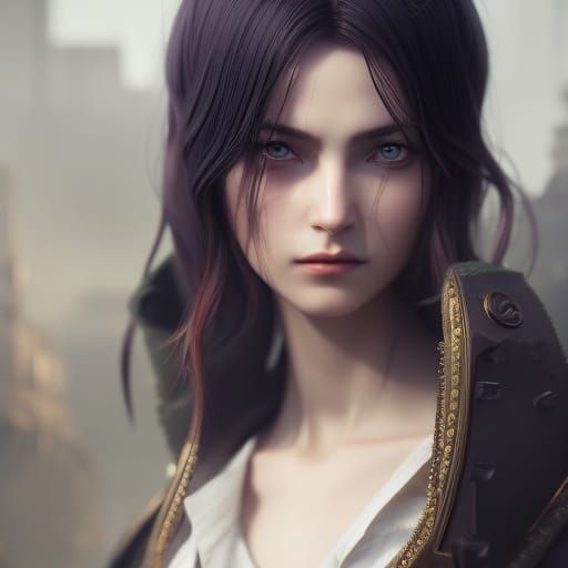 Victorian Assassin with Ice-Blue Eyes, Dark Fantasy Art