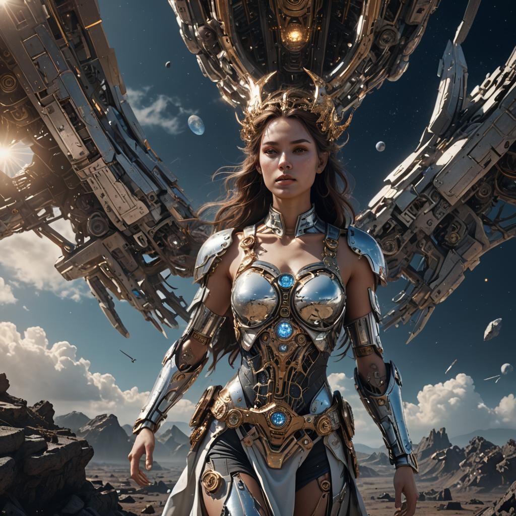 Fallen Goddess Between Heaven and Earth: Sci-Fi Art