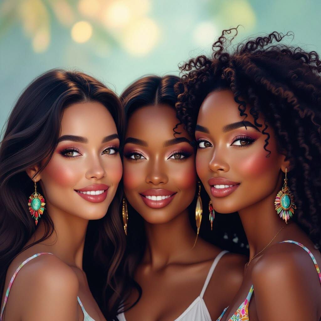 Diverse Women's Faces with Vibrant Earrings, Realistic Digit...