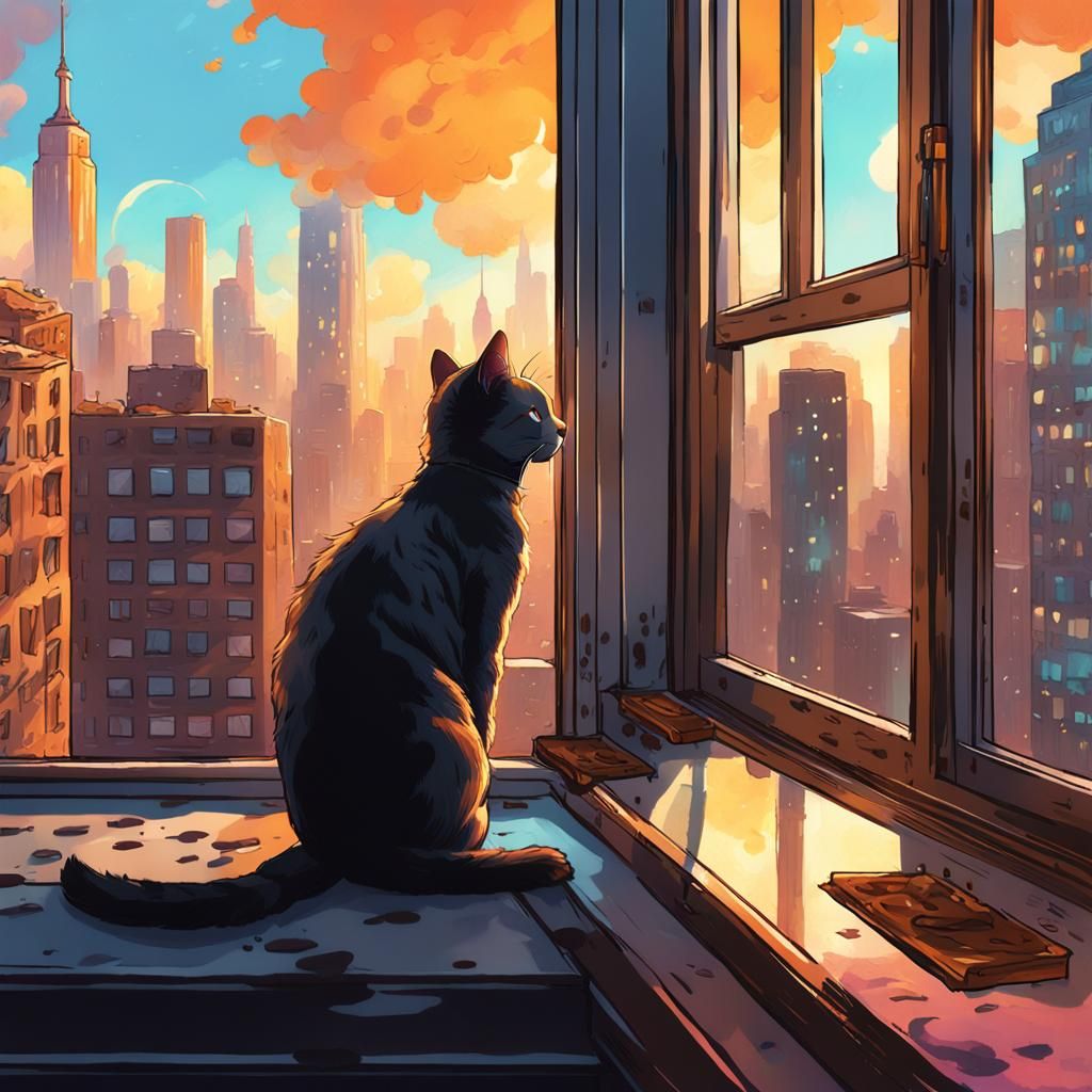 New York City Apartment View in Art Nouveau Style