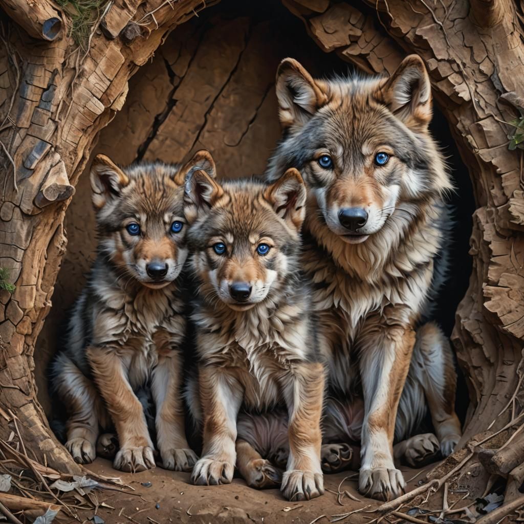 Wolf Family Portrait in Realistic Animal Photography