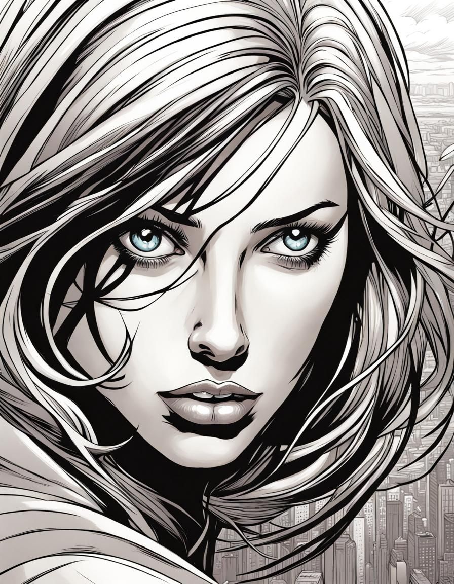 Girl Face in Comic Book Art Style