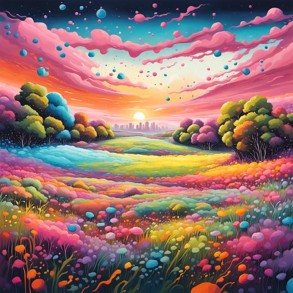 Colorful Flower Field in Graffiti Art Style