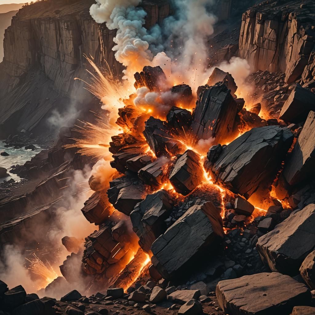 Dramatic Cliffside Explosion in Cinematic Style