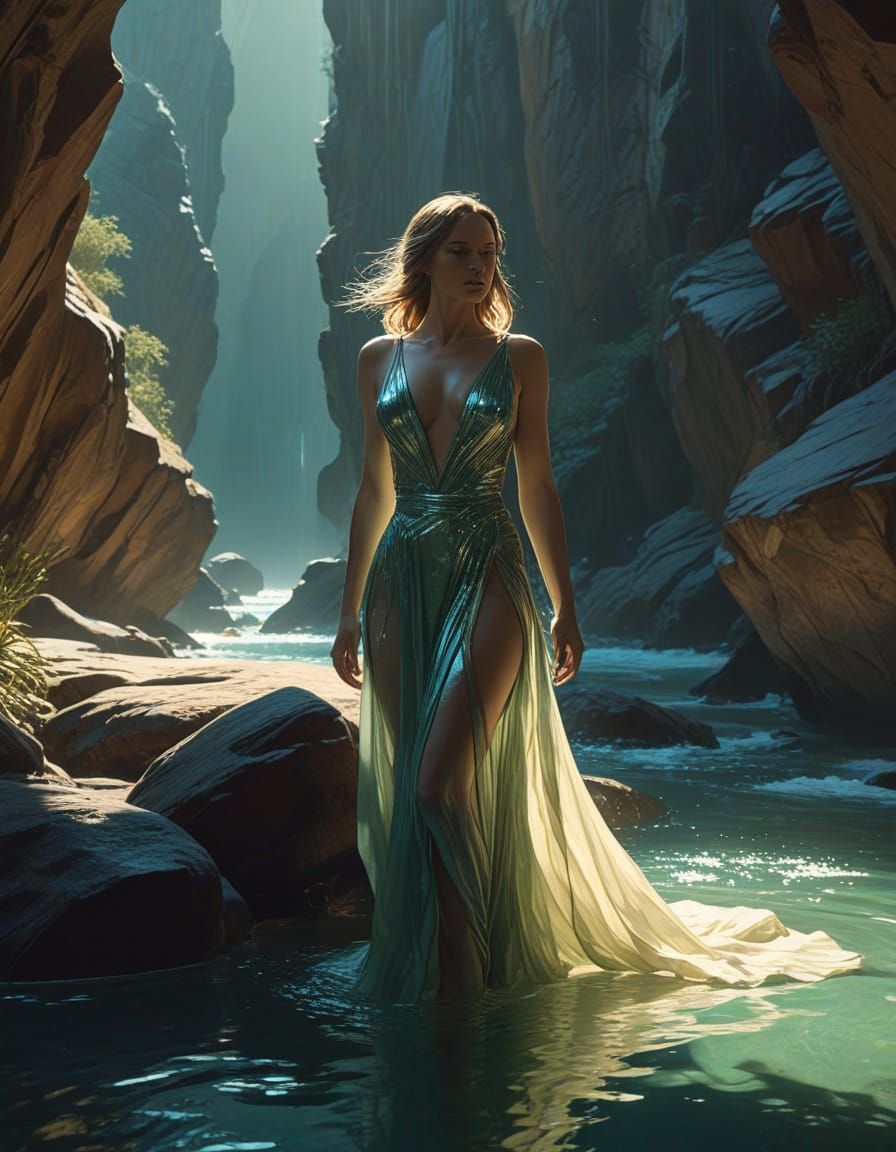 Dreamy Underwater Scene in Muted Greens and Blues