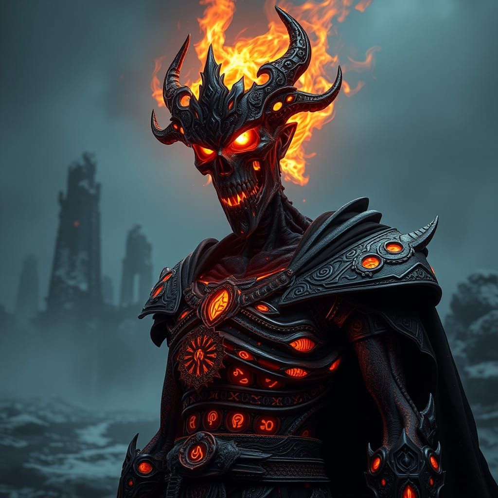 Dark Fantasy Dragon Lord Radiates Dark Power in Snow-Covered...