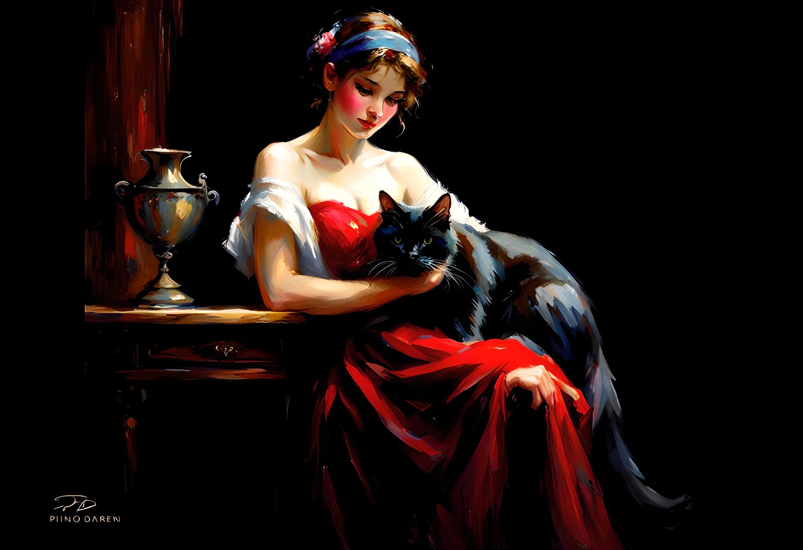 Girl and her beautiful cat, by pino daeni