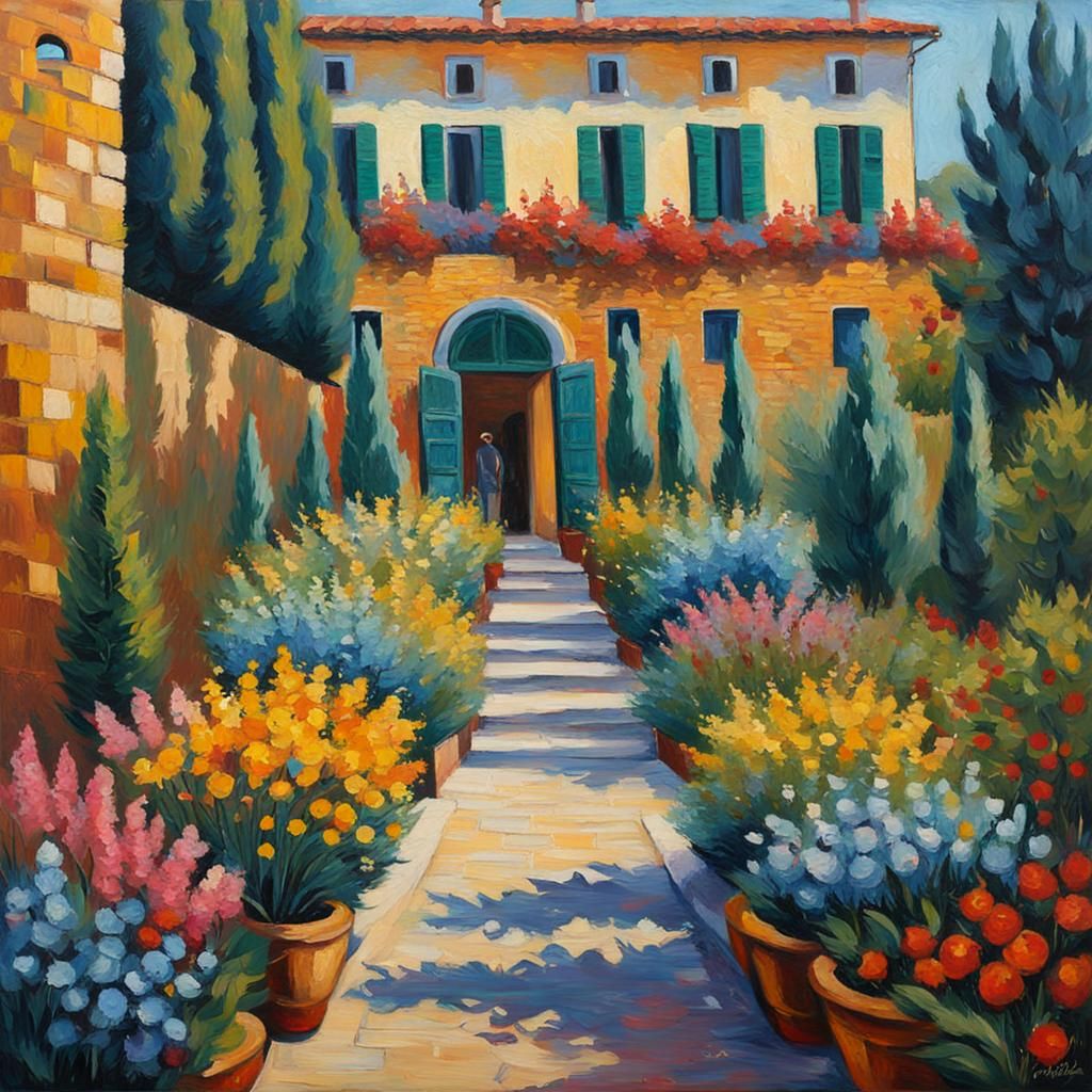 Italian Garden in Expressionist Impasto Style