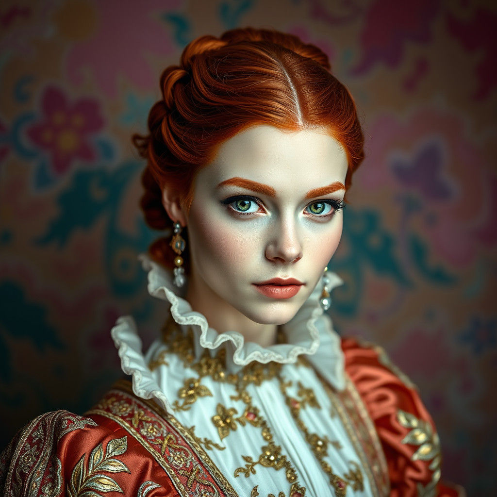 Redhead in Opulent 1700s Court Dress