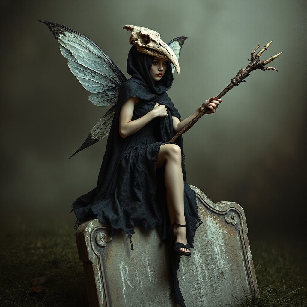 Gothic Fairy in Cemetery, Digital Art