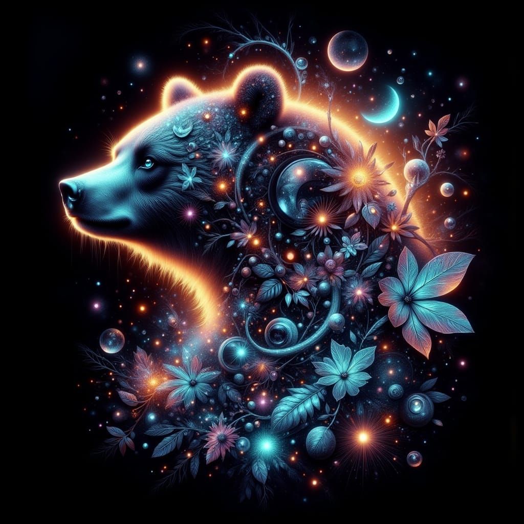 Surrealistic Bear in Hyperealistic Double Exposure