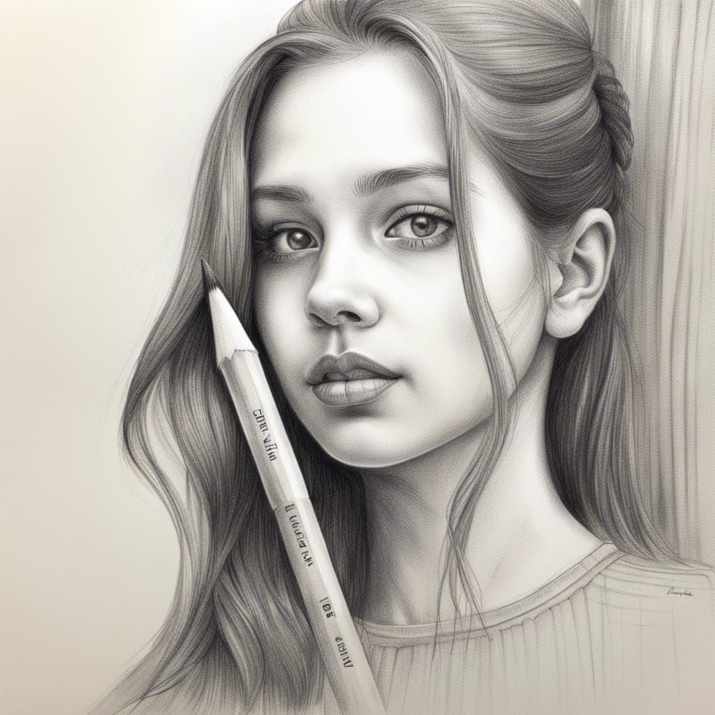 Hyperdetailed Pencil Sketch of Girl's Face