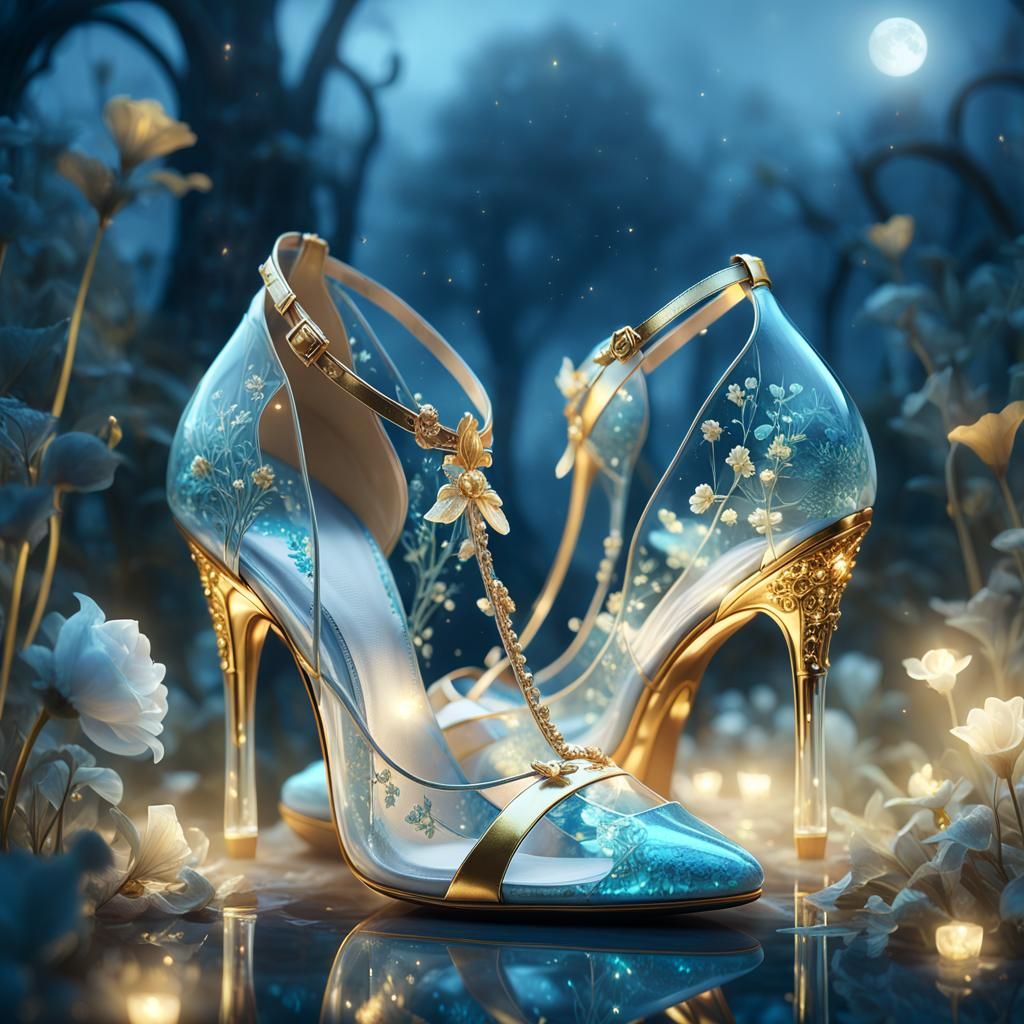 Glass High Heels in Moonlit Garden: Concept Art