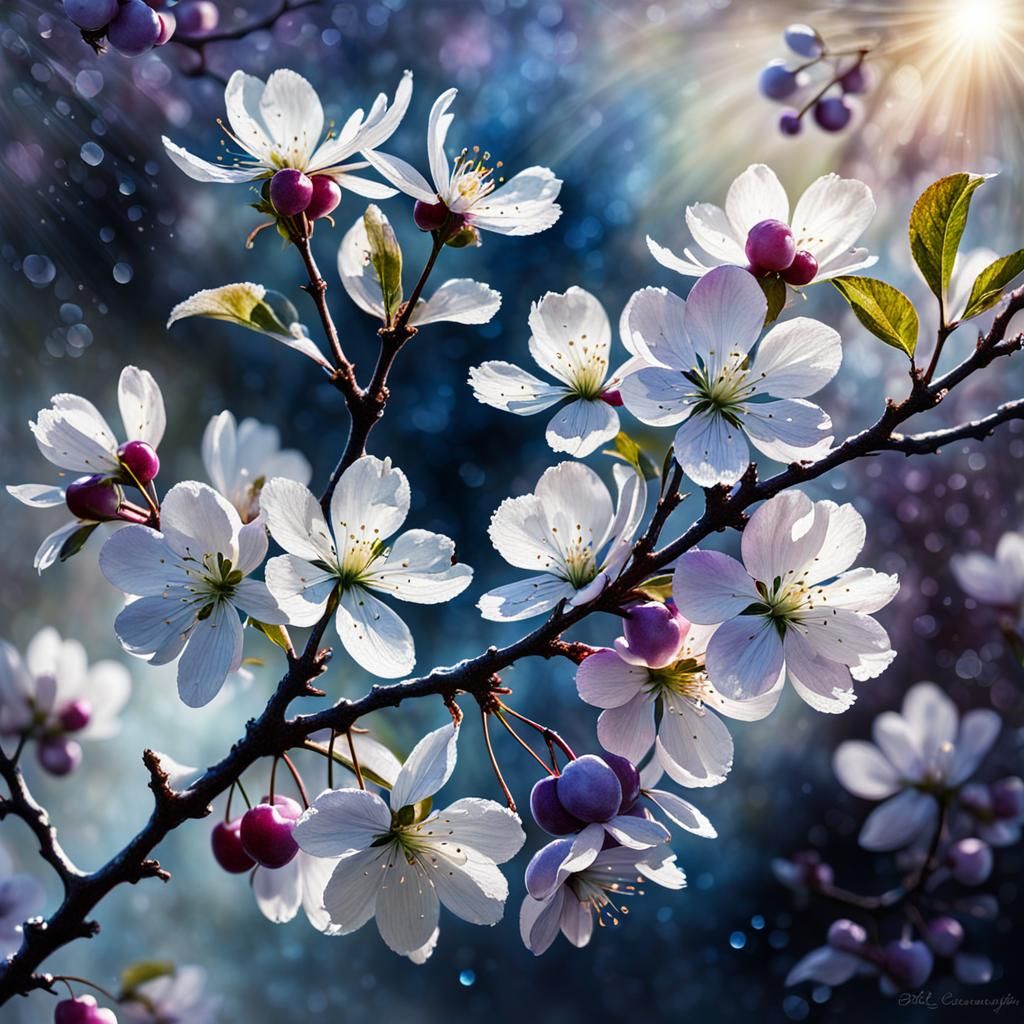 Flowers backlit with Blue Purple Atmospheric Haze, 12k resol...