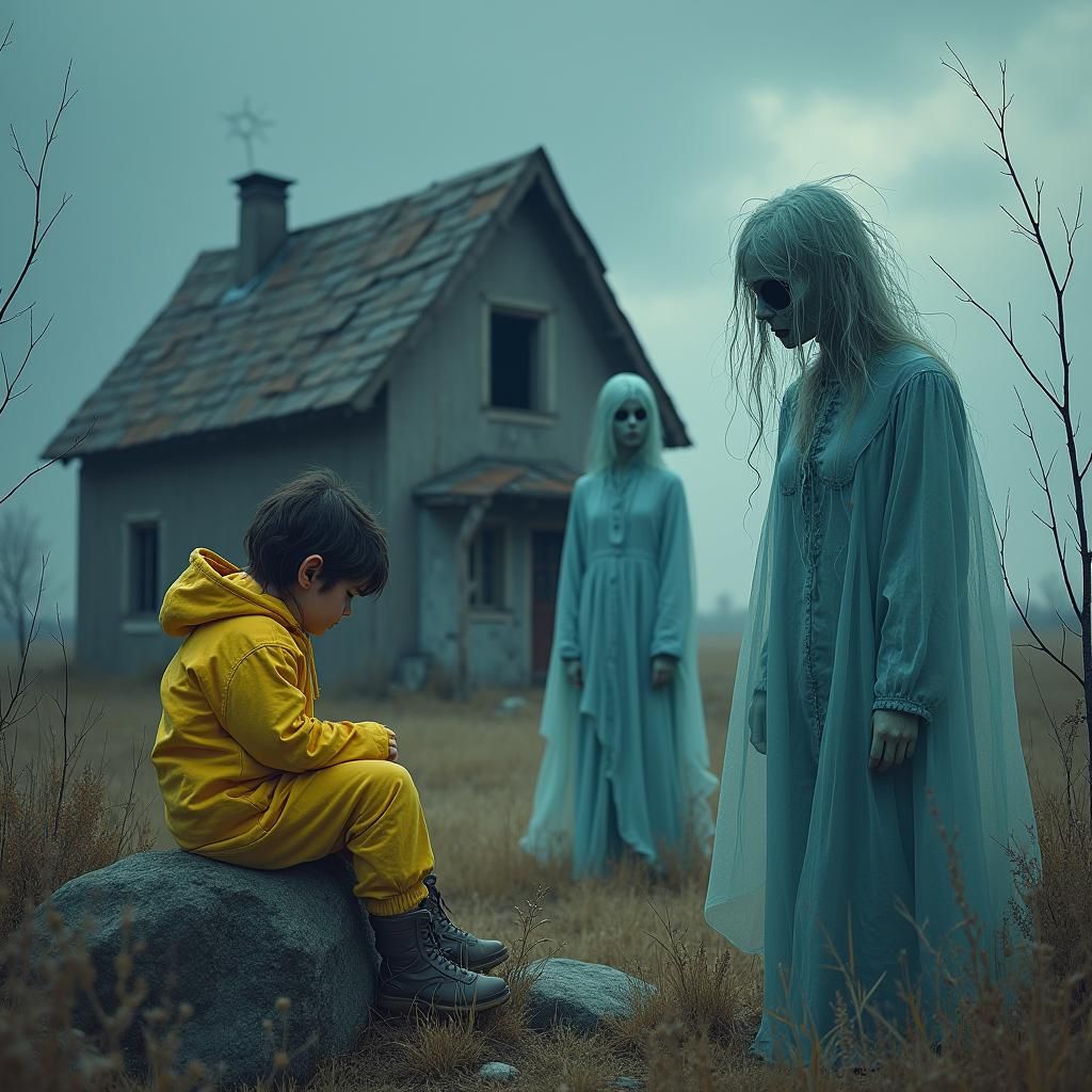 Melancholic Child in Apocalyptic Scene, Hyperrealism