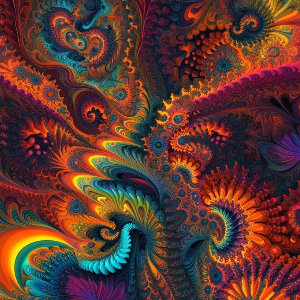 Psychedelic Mandelbulb in Mixed Media Art