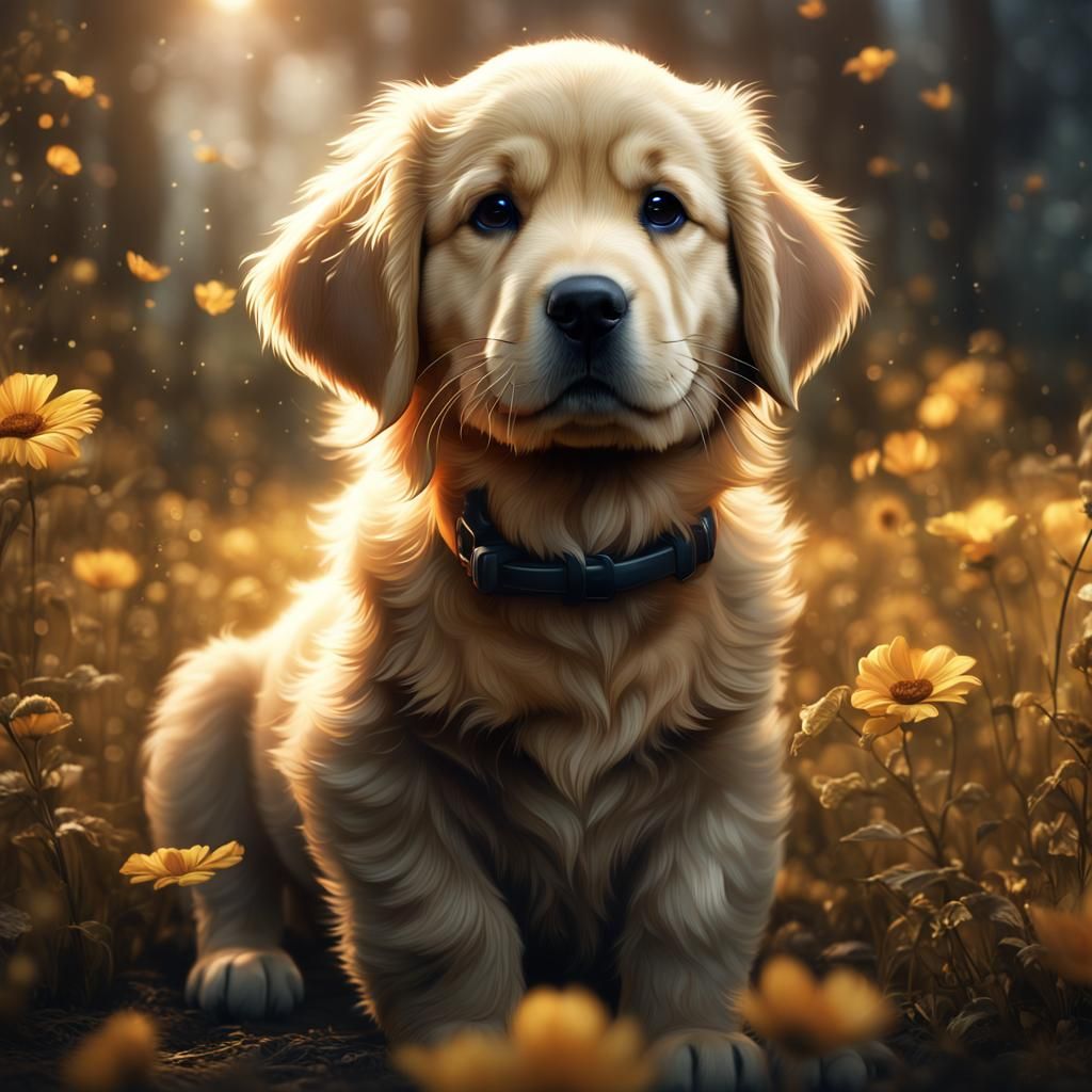 Golden Retriever Puppy in Detailed Matte Painting