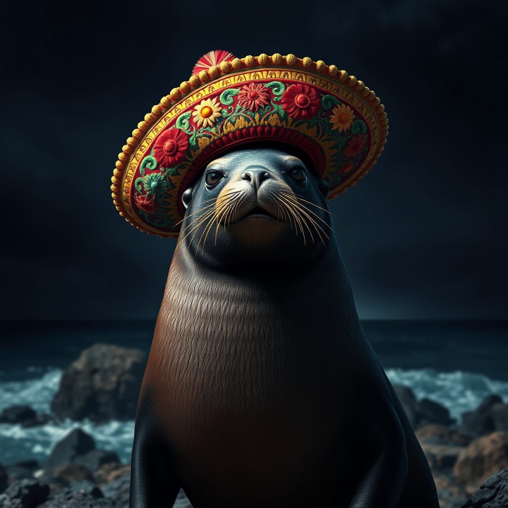 Sea Lion in Sombrero, Fine Art Portrait