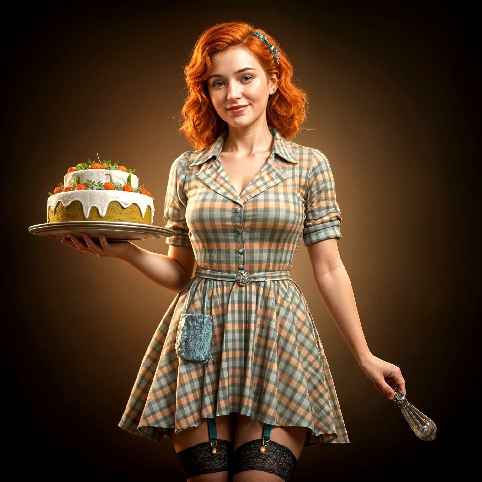 Redhead Tradwife Baking Cake: Hyperdetailed Silhouette