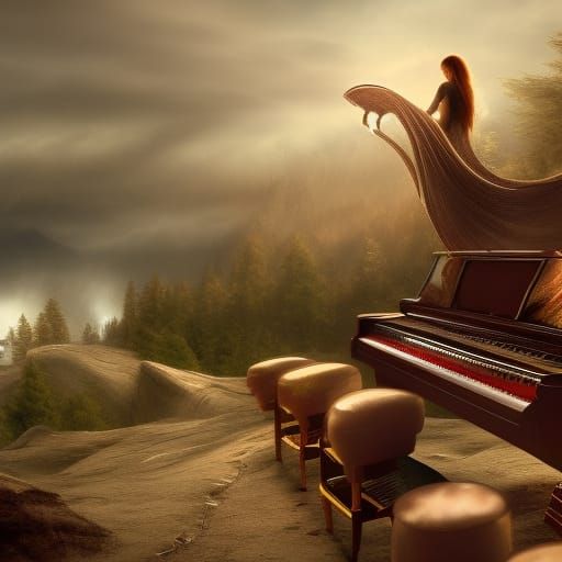 Tori Amos at Piano: Detailed Fantasy Concept Art