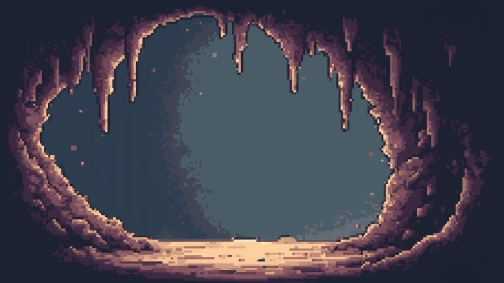 Lifeless Cave Pixel Art in 8-Bit Style