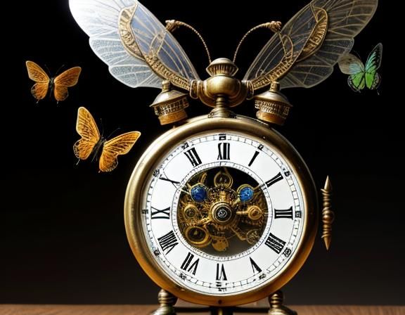 Steampunk Insects Fly Around Molten Clock