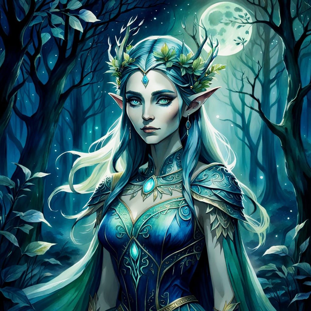 Enchanting Elf Queen in Moonlit Grove