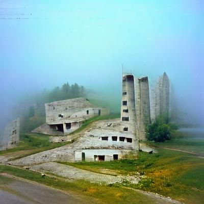 Fog-Shrouded Abandoned Soviet Town in Vintage Style