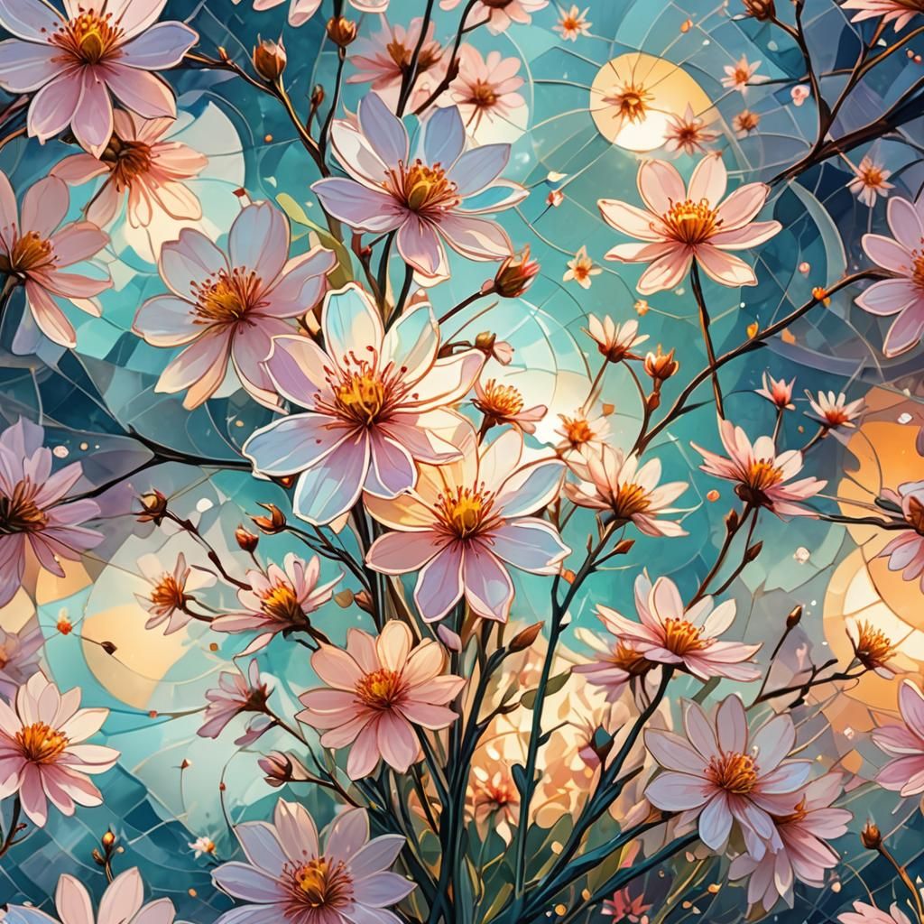 Glass Blossom Double Exposure in Digital Watercolor