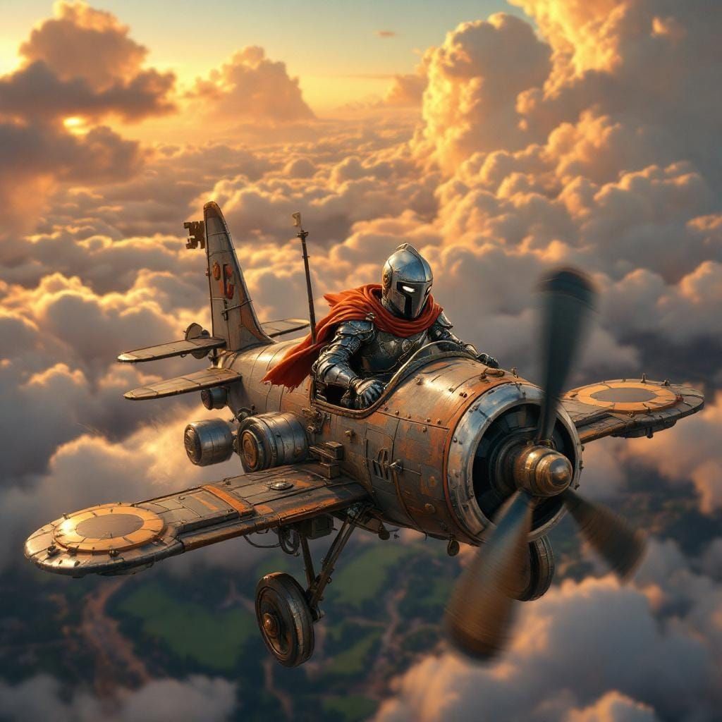 Knight Pilot Soaring Above Medieval England