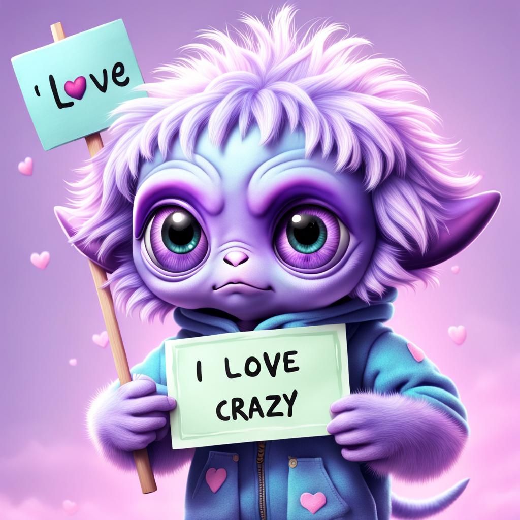 Cute Purple Alien Holding Sign in Pastel Colors