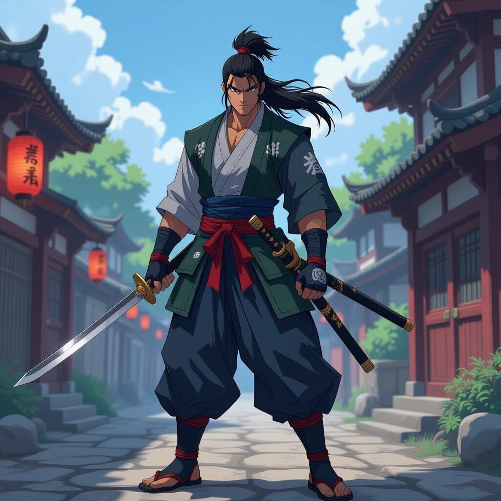 Anime Shadow Warrior in Cel-Shaded Style