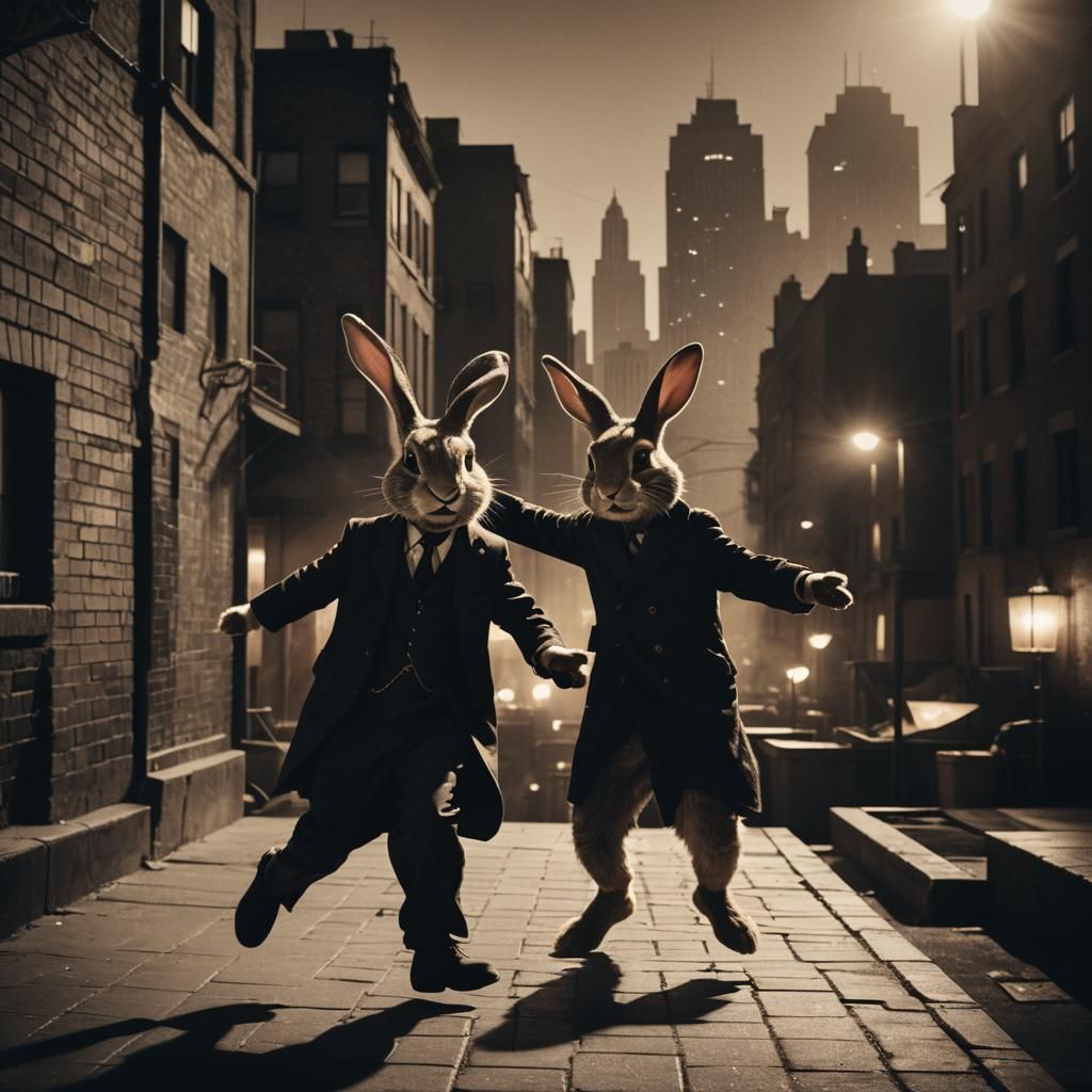 Rabbit Gangster Dances in Noir Film Style