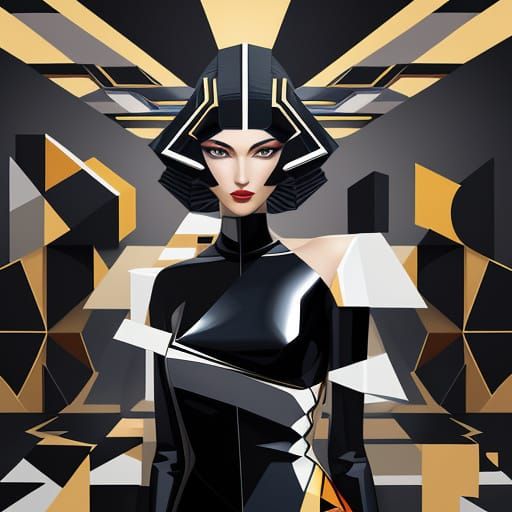 Art Deco Supermodel in Geometric Cubist Style