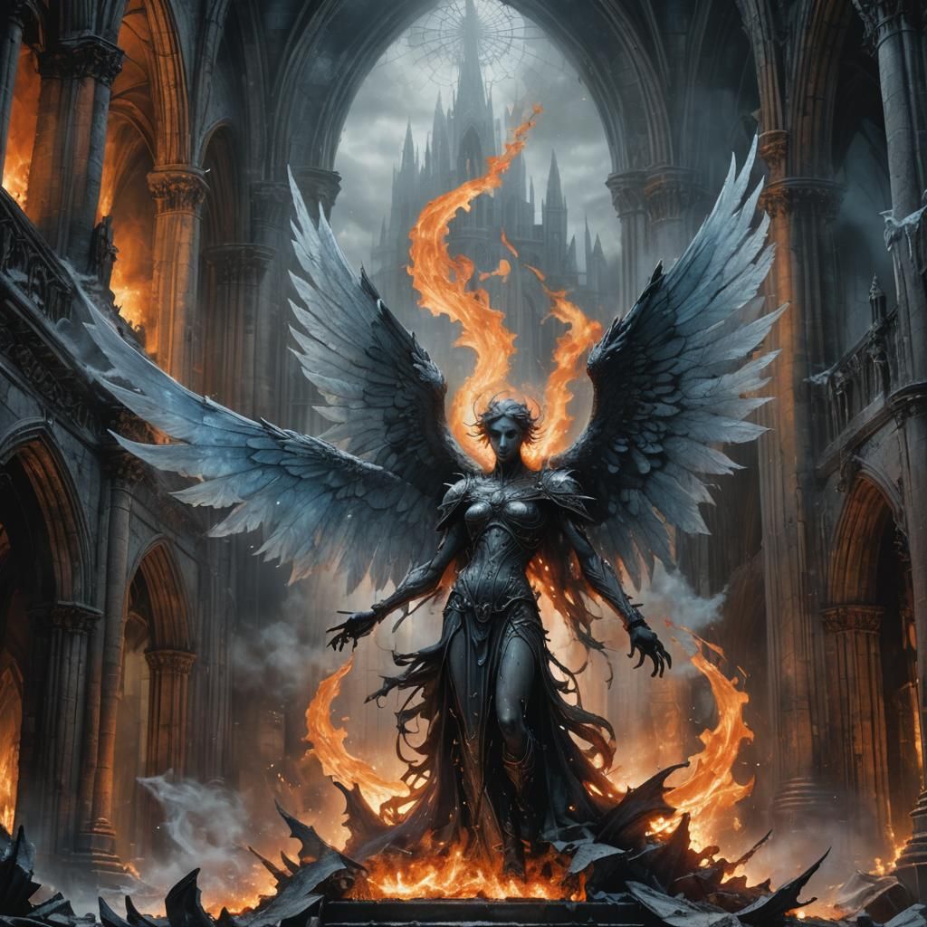 Fire Daemon and Ice Angel Clash in Cathedral