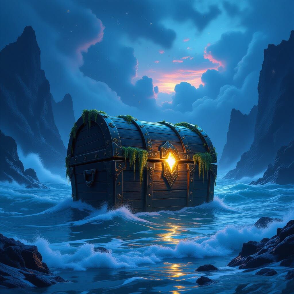 Colossal Ancient Treasure Chest in Ethereal Ocean