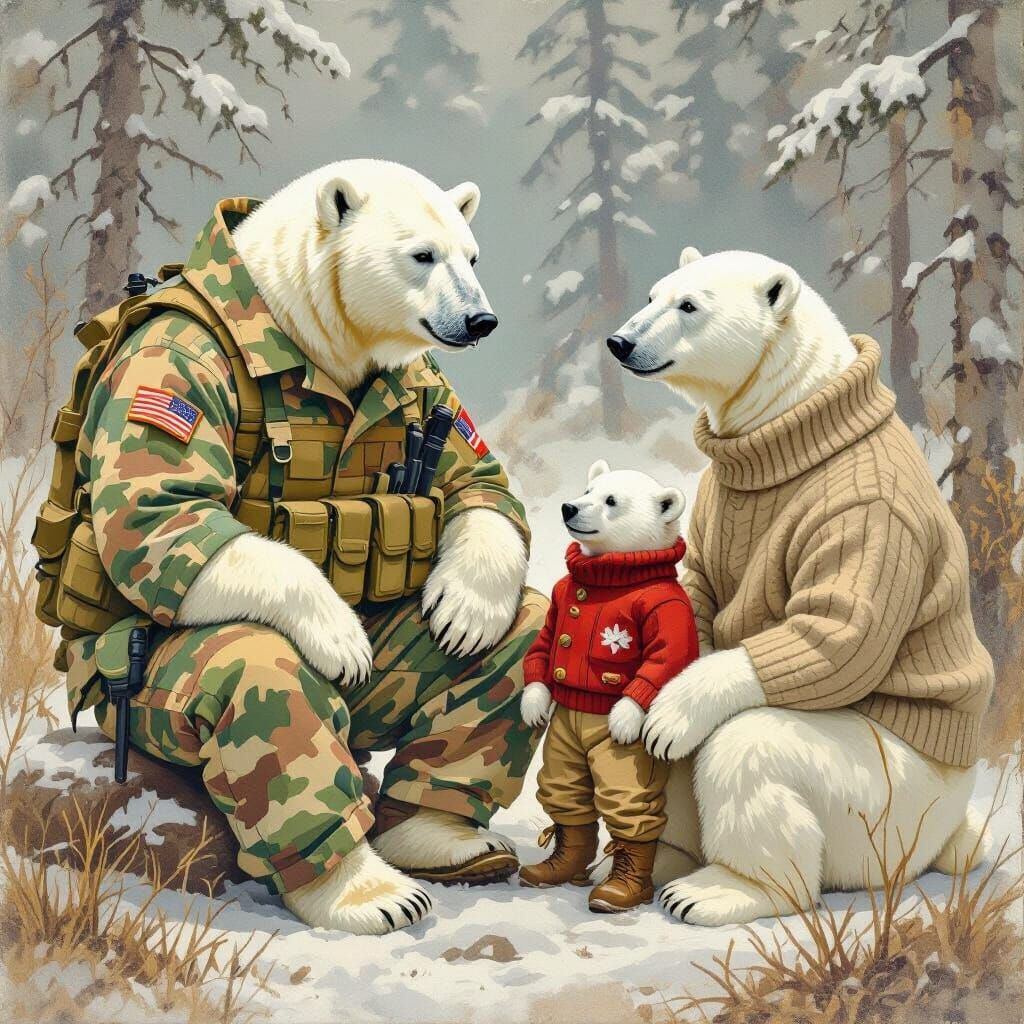 Polar Bear Soldier Discusses Deployment in Rockwell Style