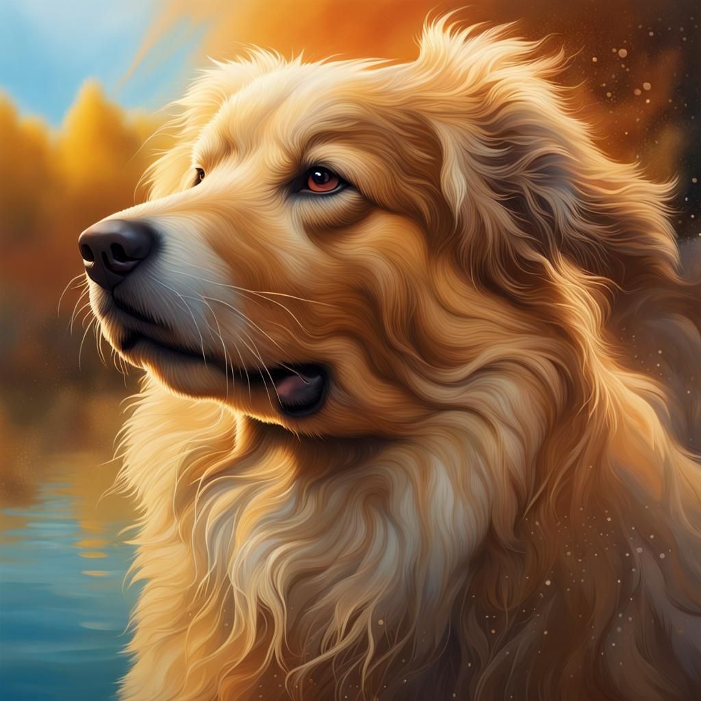 Hyperrealistic Golden Dog Portrait with Splash Art Backgroun...