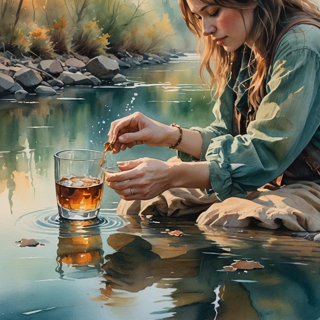 Whiskey River: Impressionistic Watercolor Painting