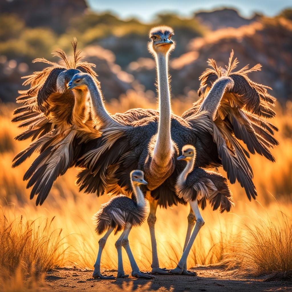 Ostrich Protects Chicks from Sun: Wildlife Photography