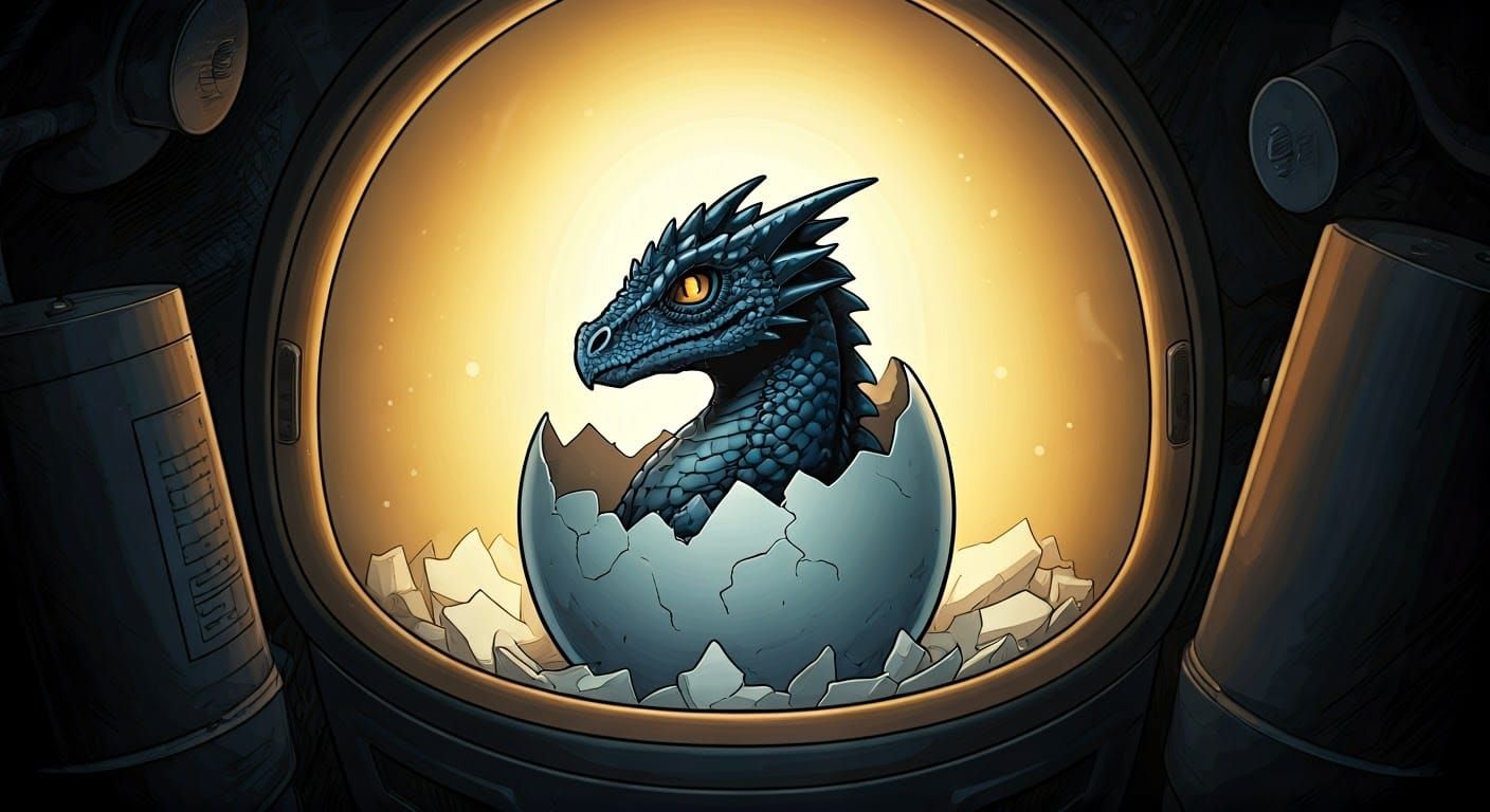 Majestic Dark Blue Dragon Emerges from Comic Book Egg