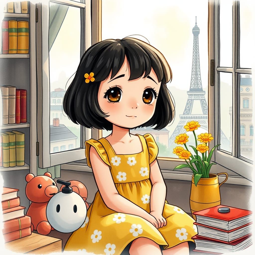 Amélie in Paris: A Whimsical Comic-Style Illustration