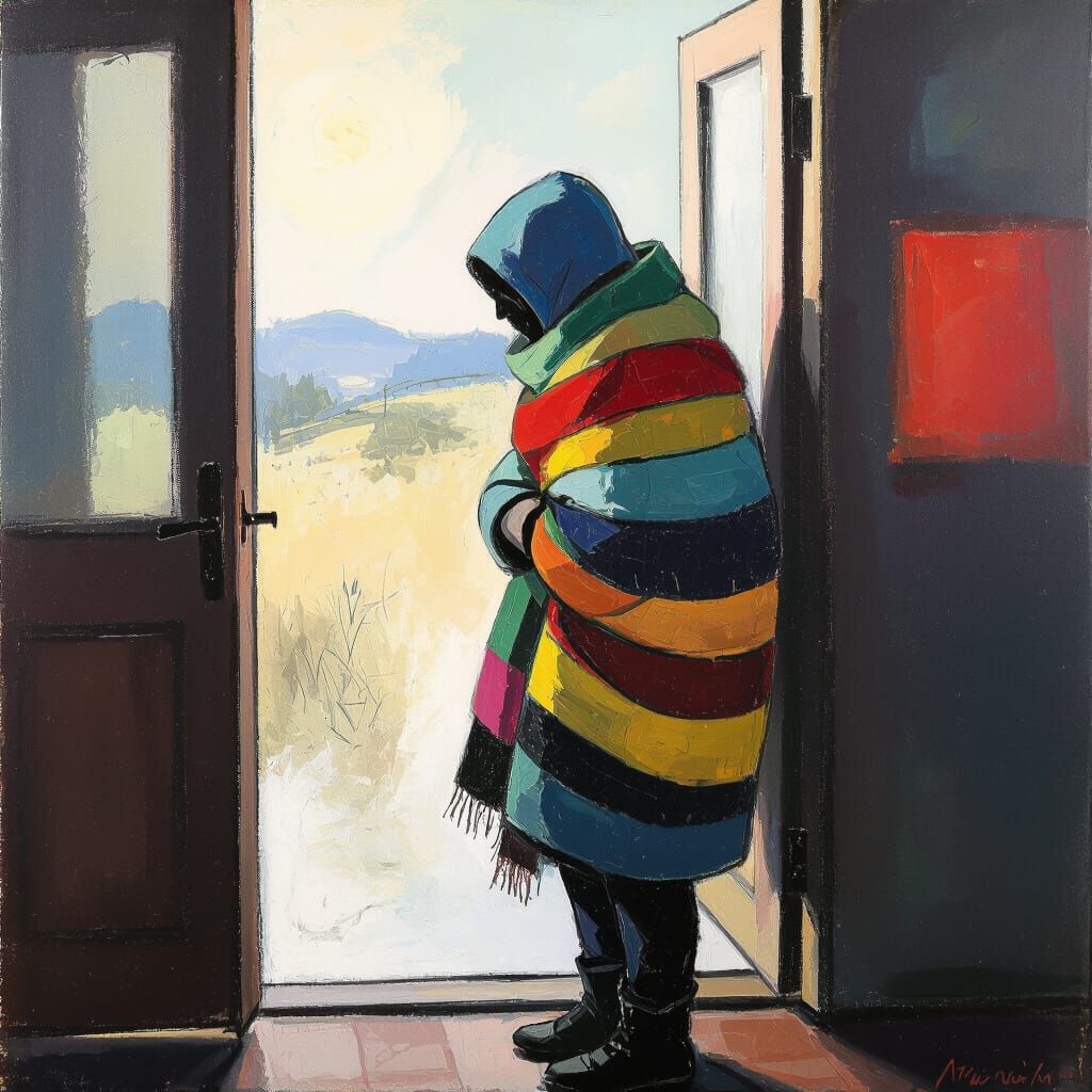 Figure at Doorway in Abstract Expressionist Style