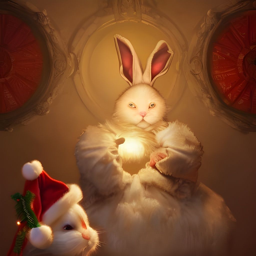 Festive Christmas Bunny Portrait in Stocking