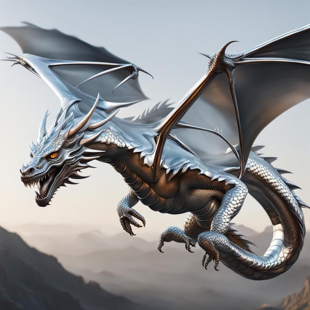 Hyperrealistic Chrome Dragon Soaring