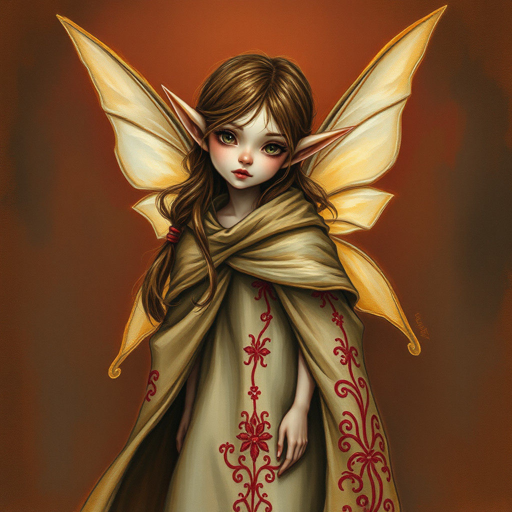 Ethereal Fairy Elf in Earth Tones, Illustrative Fantasy Art