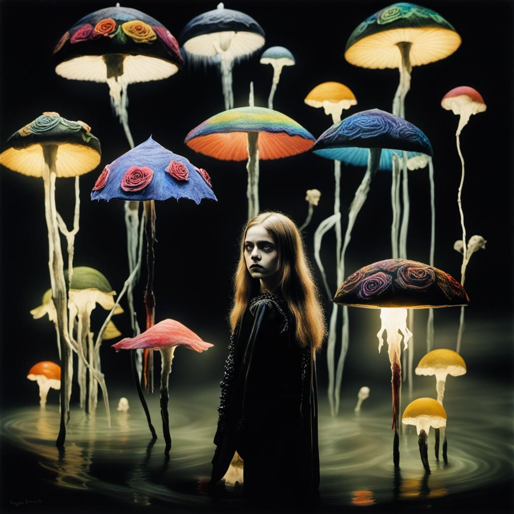 Goth Woman in Pain: Surreal Crayon Child's Drawing